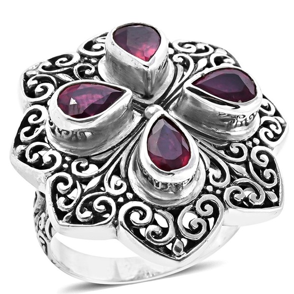 Mandala Flower Ruby Ring 925 Sterling Silver NWOTS - Picture 3 of 11